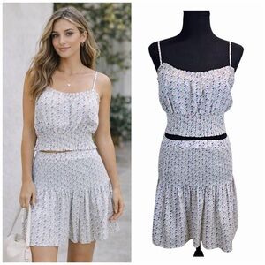 Lili Sidoine 2-Piece Smocked Cotton Set M Pastel Geometric Print Skirt & Top